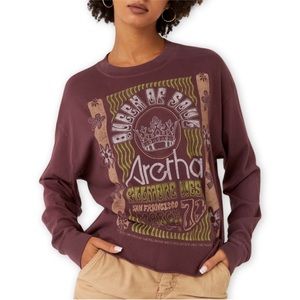 (NWT) Daydreamer | Aretha Queen Of Soul Oversize Crop L/S Tee in Huckleberry - S